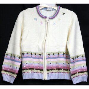 NWT 2005 Gymboree Winter Princess Zip Cardigan Sweater White Flower Stripes Chev